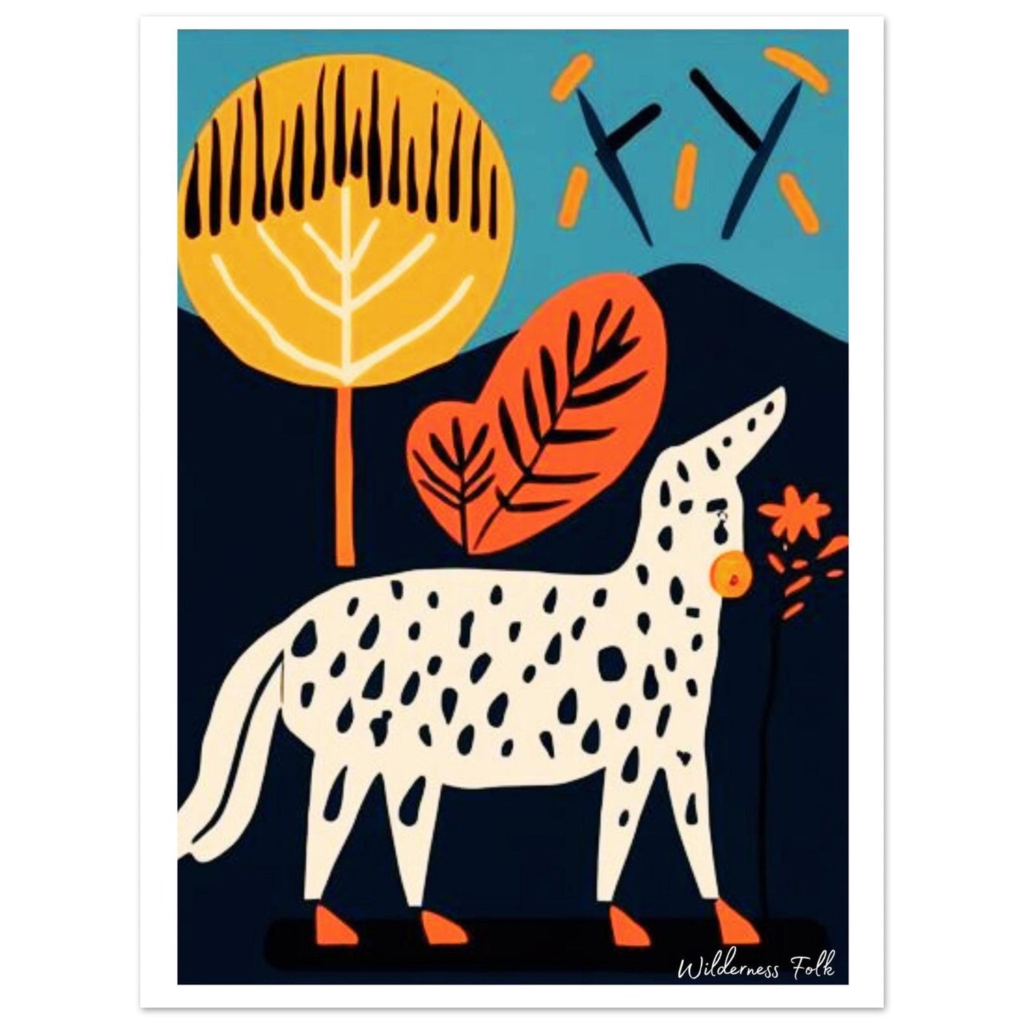 Stylish Folk Art Poster - Modern Animal Illustration - Scandinavian Wall Décor