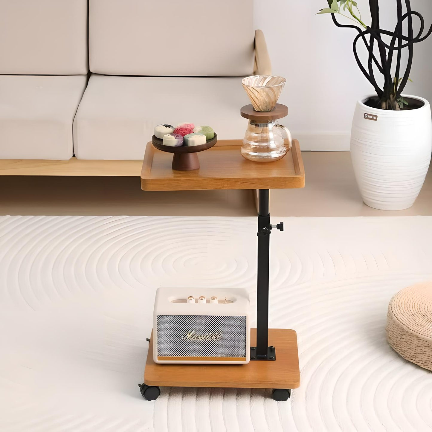 Adjustable Rolling Cart Overbed Bedside Table Laptop Desk Couch Side 360° Rotatable Sofa Tray Table Computer Desk Home Food Tray