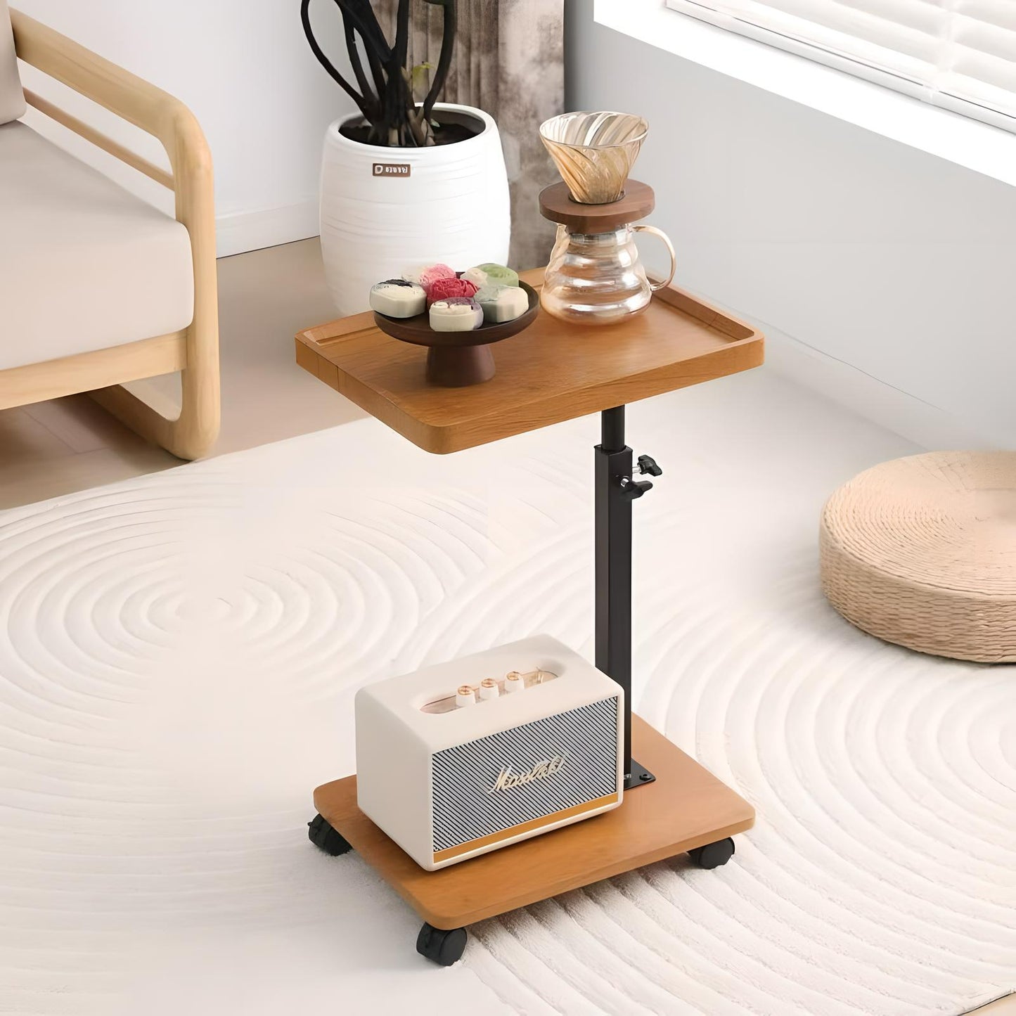 Adjustable Rolling Cart Overbed Bedside Table Laptop Desk Couch Side 360° Rotatable Sofa Tray Table Computer Desk Home Food Tray