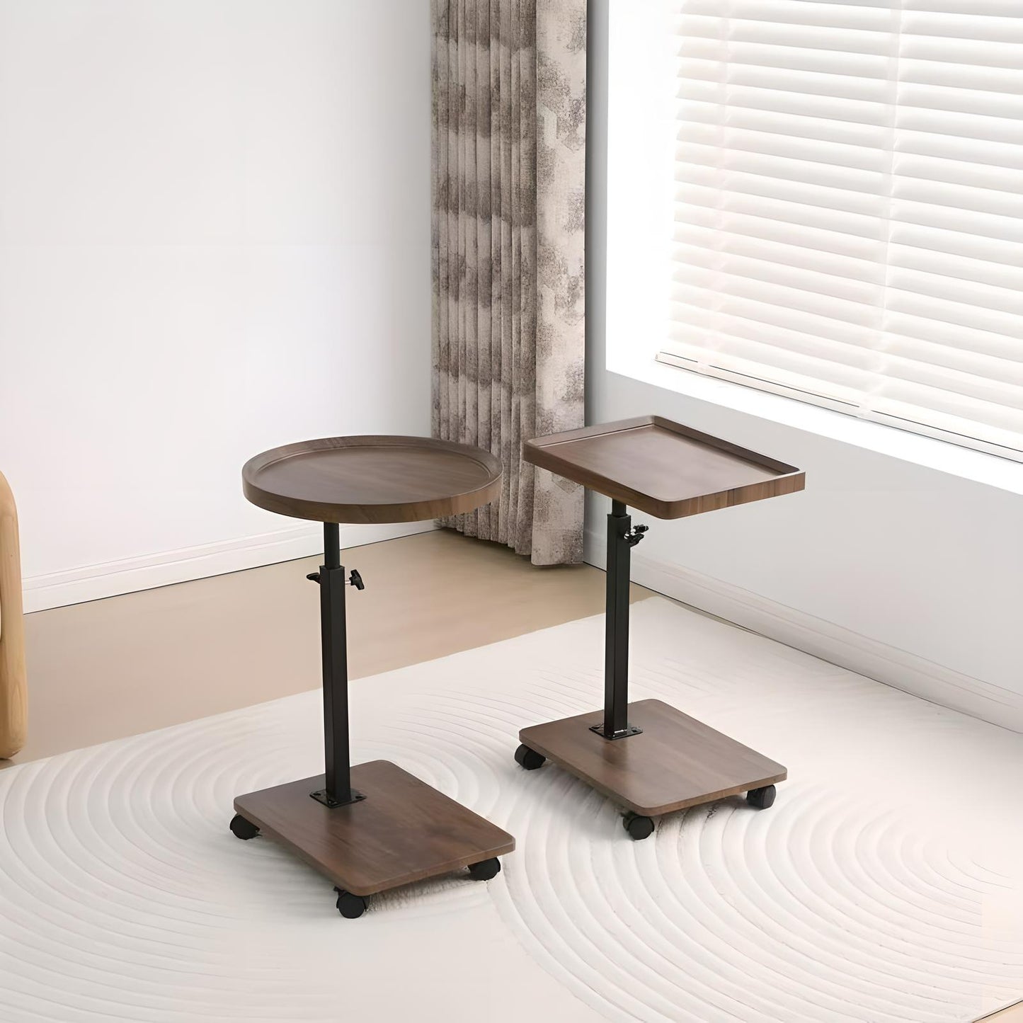 Adjustable Rolling Cart Overbed Bedside Table Laptop Desk Couch Side 360° Rotatable Sofa Tray Table Computer Desk Home Food Tray