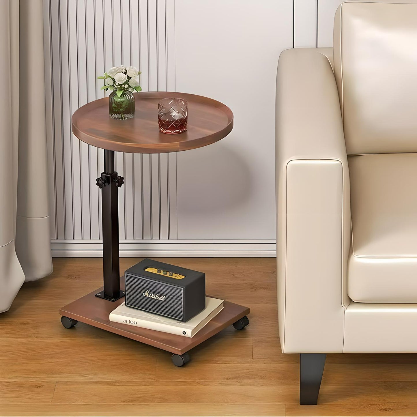Adjustable Rolling Cart Overbed Bedside Table Laptop Desk Couch Side 360° Rotatable Sofa Tray Table Computer Desk Home Food Tray
