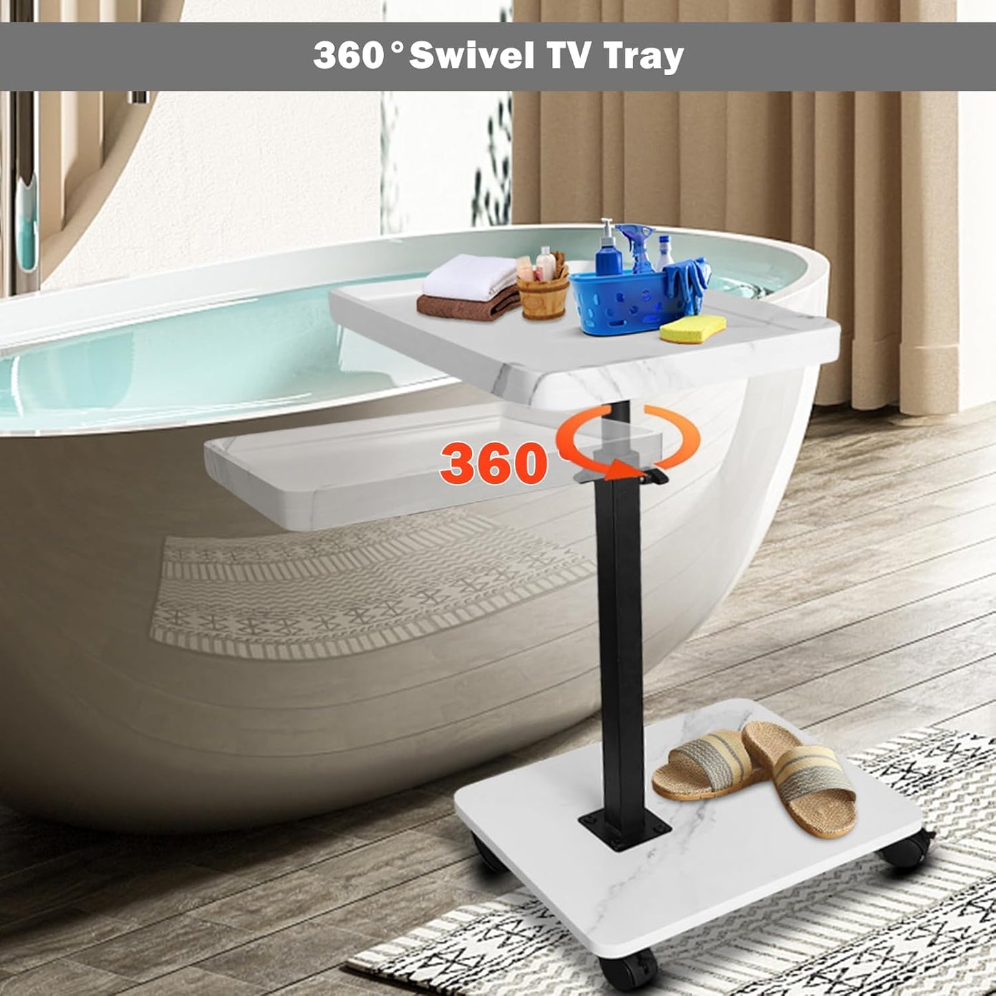 Adjustable Rolling Cart Overbed Bedside Table Laptop Desk Couch Side 360° Rotatable Sofa Tray Table Computer Desk Home Food Tray