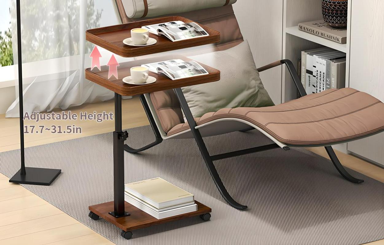 Adjustable Rolling Cart Overbed Bedside Table Laptop Desk Couch Side 360° Rotatable Sofa Tray Table Computer Desk Home Food Tray
