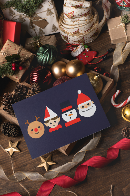 Merry Christmas Greeting Cards – Reindeer, Elf & Snowman Design (10 Pack)