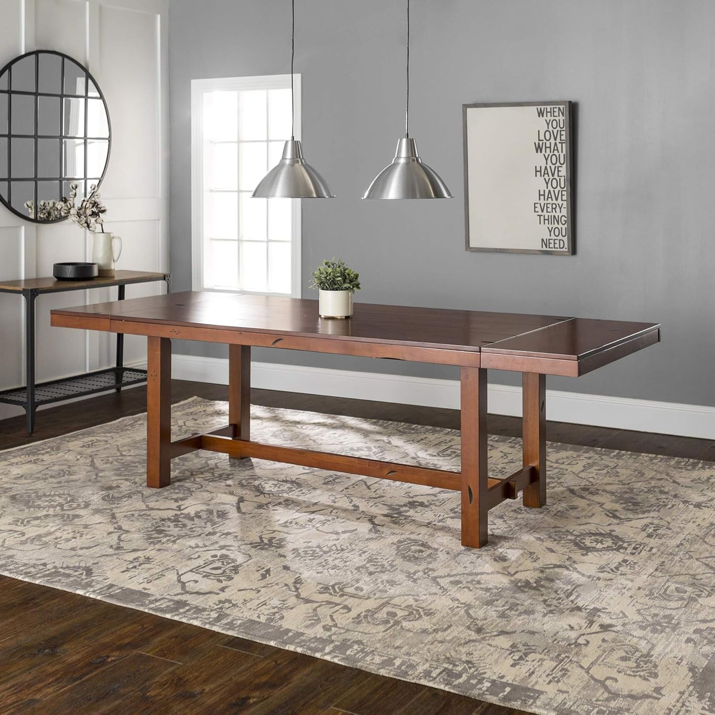 Walker Edison Rustic Farmhouse Wood Distressed Dining Room Table With Expandable Leaf Kitchen Table Set Dining Chairs, 60 Inch,