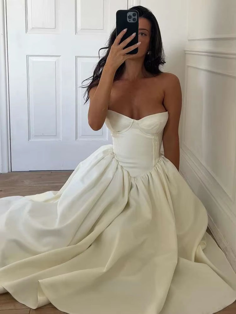 Backless Elegant Dress Women Sexy Cleavage Chest Wrap Y2Kstyle Loose Ruffles Gown Sweet Girl Prom Trend Long Bodycon