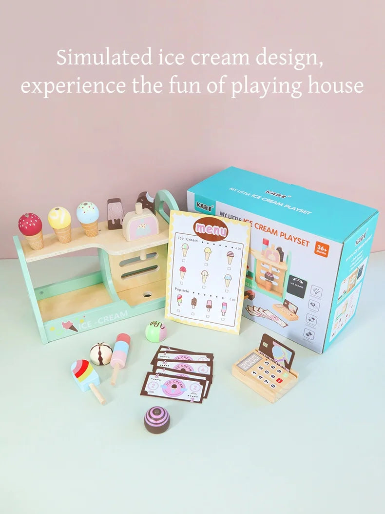 Ice Cream Counter Playset For Kids Montessori Pretend Play Food Toys Kitchen Accessories With Coin Role Play For Kids Girls Boys