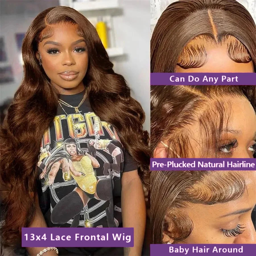 Mossily Chocolate Brown Wigs 13x6 HD Lace Front Human Hair Wig For Women Brazilian 220% Body Wave Brown Colored Lace Front Wig