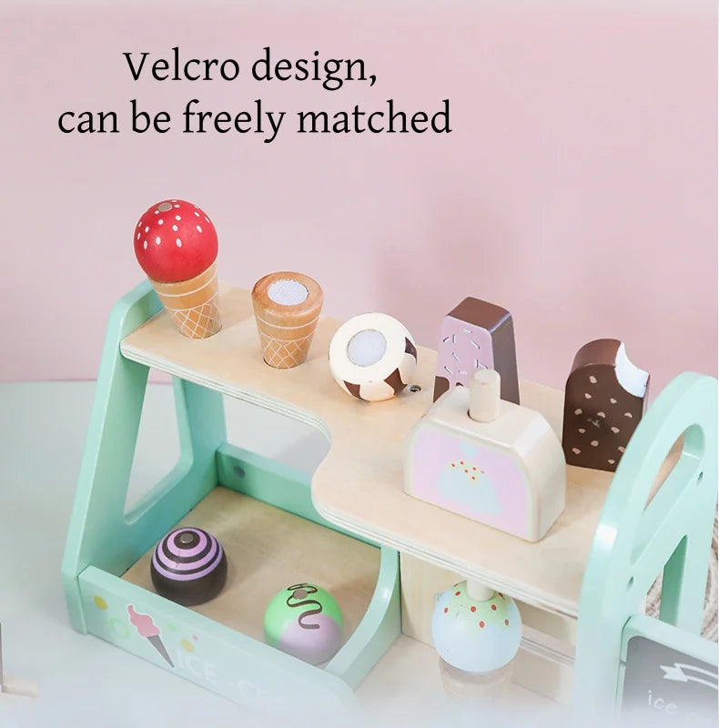 Ice Cream Counter Playset For Kids Montessori Pretend Play Food Toys Kitchen Accessories With Coin Role Play For Kids Girls Boys
