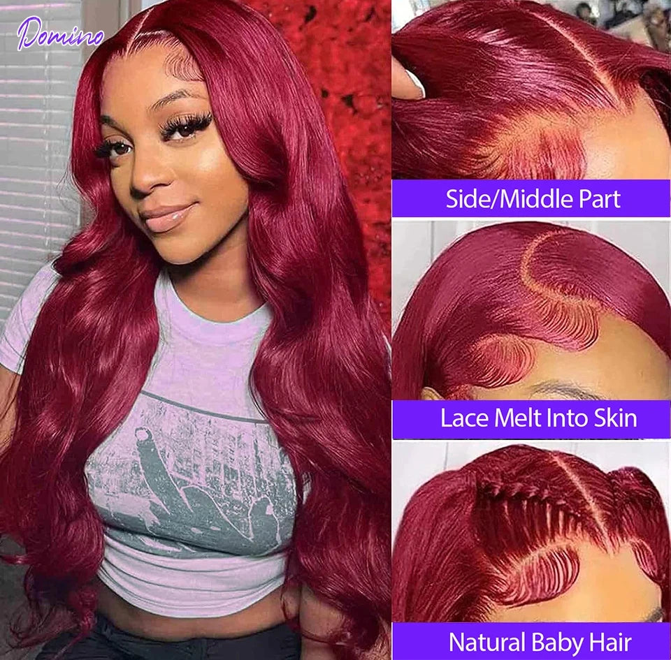 99j Burgundy High Density Body Wave 13x6 Lace Front Wigs Human Hair 30 Inch 13x4 Hd Lace Frontal Wigs For Women Choice Brazilian