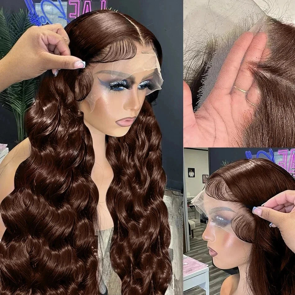 Mossily Chocolate Brown Wigs 13x6 HD Lace Front Human Hair Wig For Women Brazilian 220% Body Wave Brown Colored Lace Front Wig