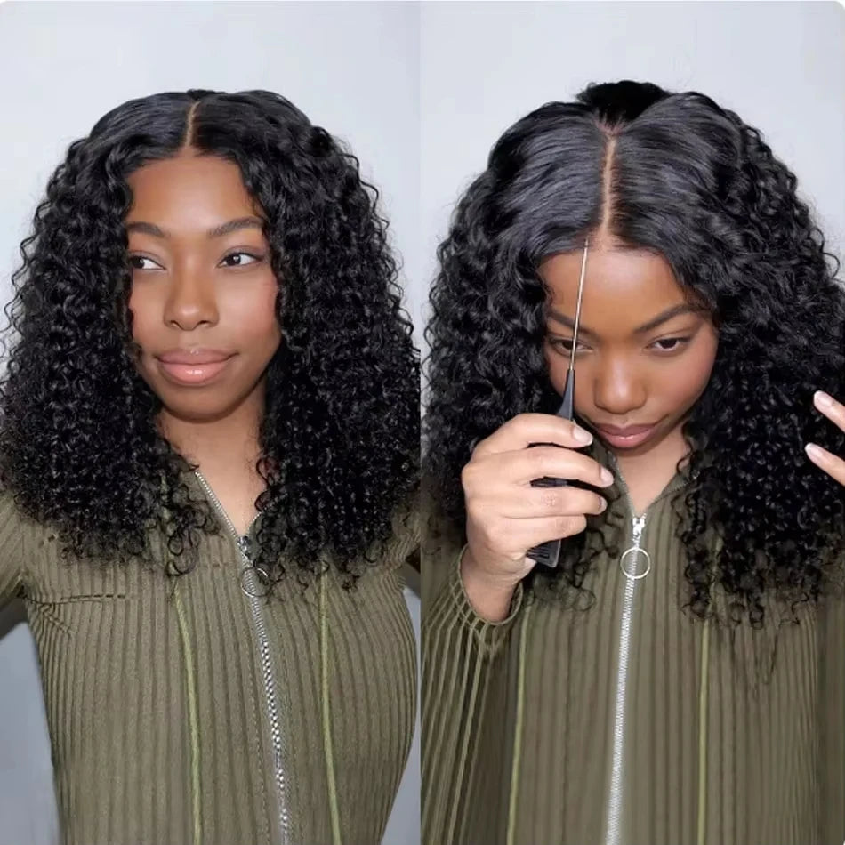 250 Density 14 16 Inch Deep Wave Short Bob 6x4 Glueless Wig Human Hair Ready to Wear 4x4 Curly Transparent Lace Frontal Wig