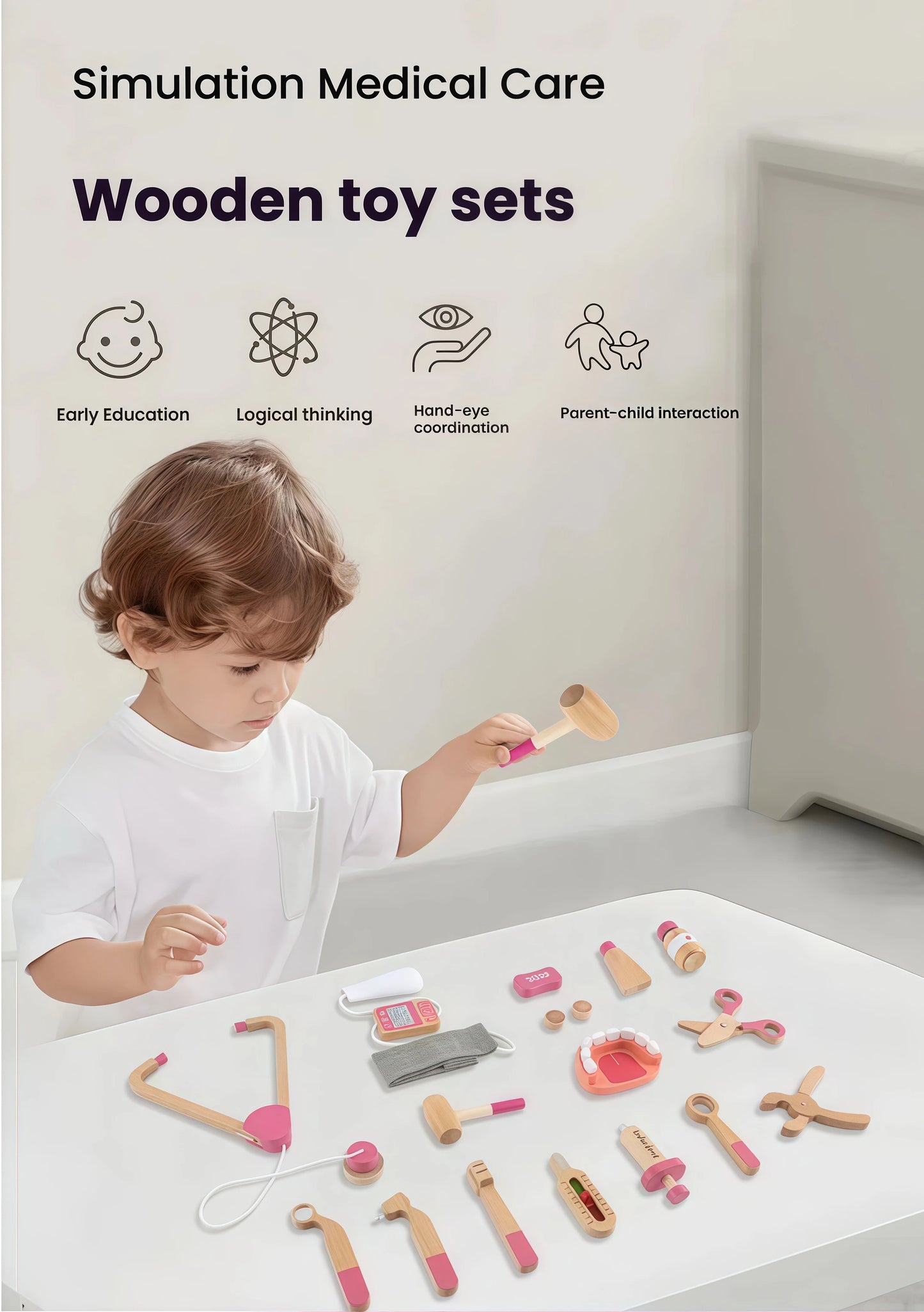 Wooden Doctor Kit For Kids,Pretend Playset For Toddlers With Medical Bag For Boys and Girls Fun Role Playing Game