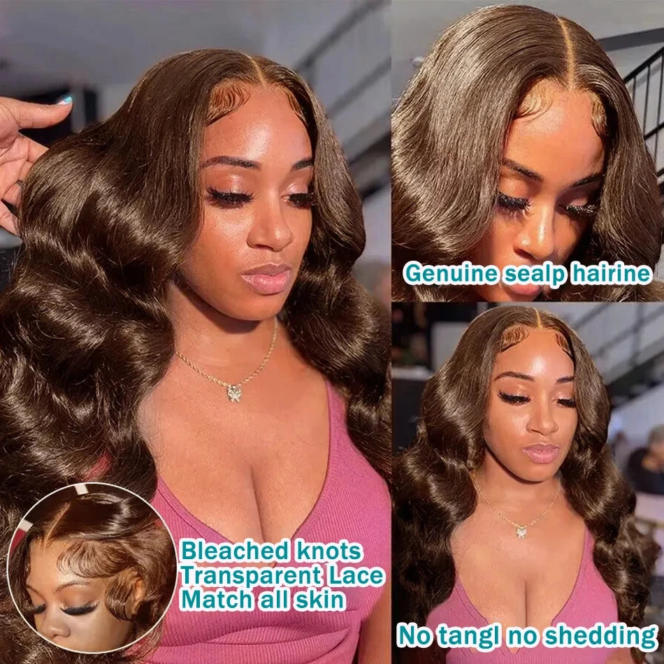 Mossily Chocolate Brown Wigs 13x6 HD Lace Front Human Hair Wig For Women Brazilian 220% Body Wave Brown Colored Lace Front Wig