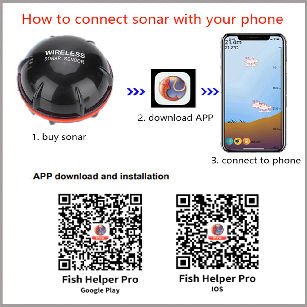 Wireless Bluetooth Smart Sonar Fish Finder 48m/160ft