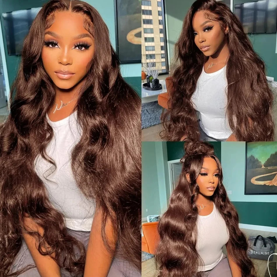 Mossily Chocolate Brown Wigs 13x6 HD Lace Front Human Hair Wig For Women Brazilian 220% Body Wave Brown Colored Lace Front Wig