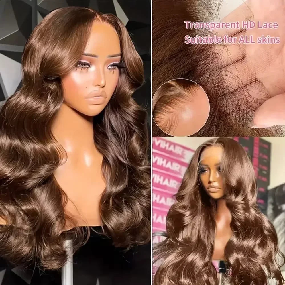 Mossily Chocolate Brown Wigs 13x6 HD Lace Front Human Hair Wig For Women Brazilian 220% Body Wave Brown Colored Lace Front Wig