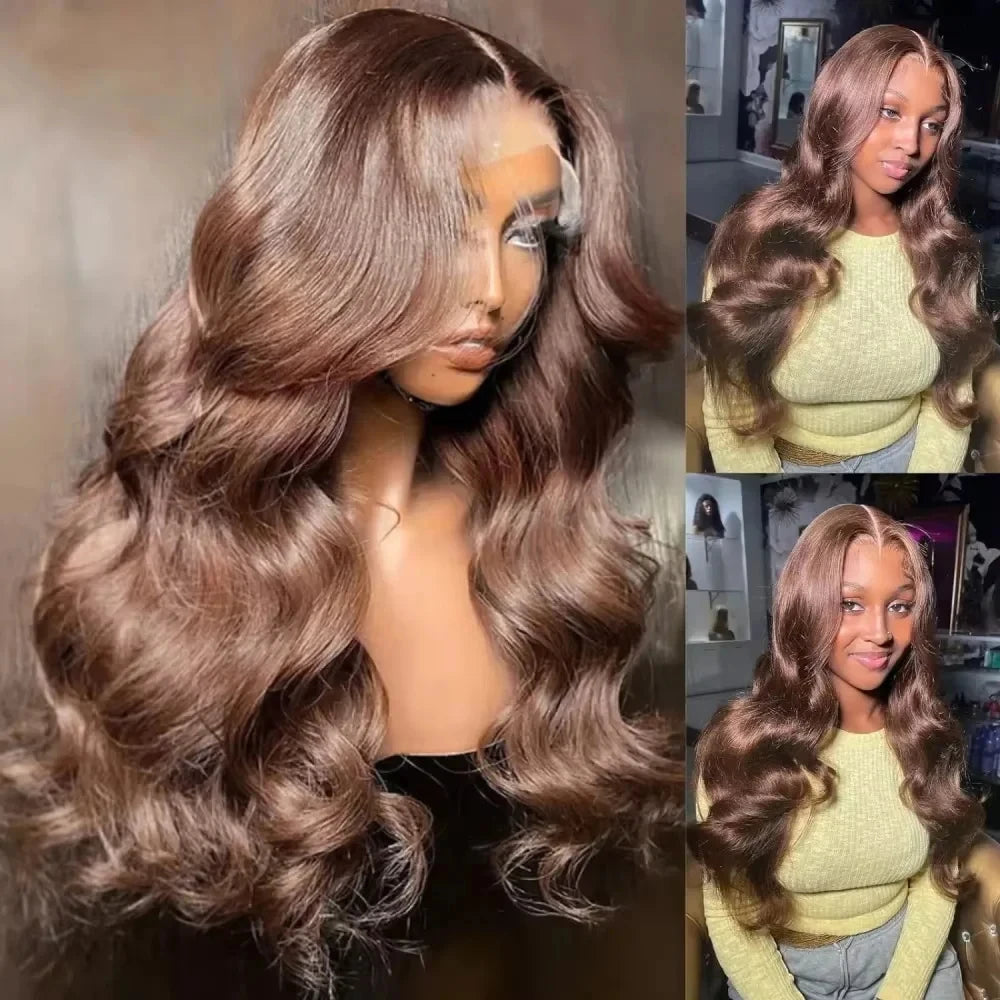 Mossily Chocolate Brown Wigs 13x6 HD Lace Front Human Hair Wig For Women Brazilian 220% Body Wave Brown Colored Lace Front Wig