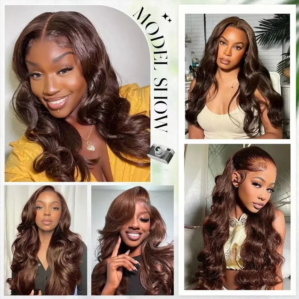 Mossily Chocolate Brown Wigs 13x6 HD Lace Front Human Hair Wig For Women Brazilian 220% Body Wave Brown Colored Lace Front Wig