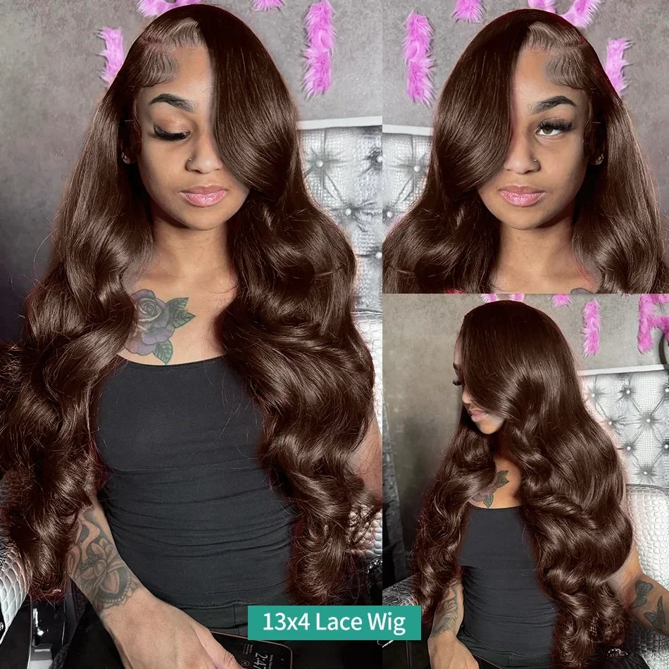 Mossily Chocolate Brown Wigs 13x6 HD Lace Front Human Hair Wig For Women Brazilian 220% Body Wave Brown Colored Lace Front Wig