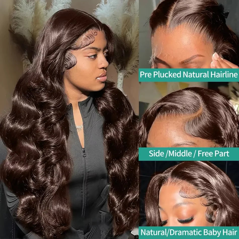 Mossily Chocolate Brown Wigs 13x6 HD Lace Front Human Hair Wig For Women Brazilian 220% Body Wave Brown Colored Lace Front Wig