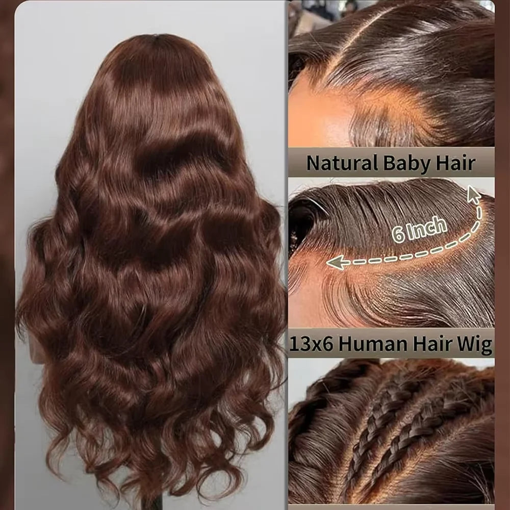 Mossily Chocolate Brown Wigs 13x6 HD Lace Front Human Hair Wig For Women Brazilian 220% Body Wave Brown Colored Lace Front Wig