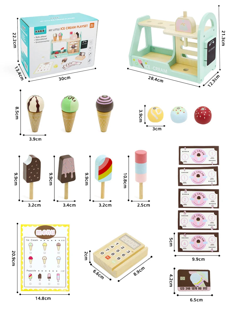 Ice Cream Counter Playset For Kids Montessori Pretend Play Food Toys Kitchen Accessories With Coin Role Play For Kids Girls Boys