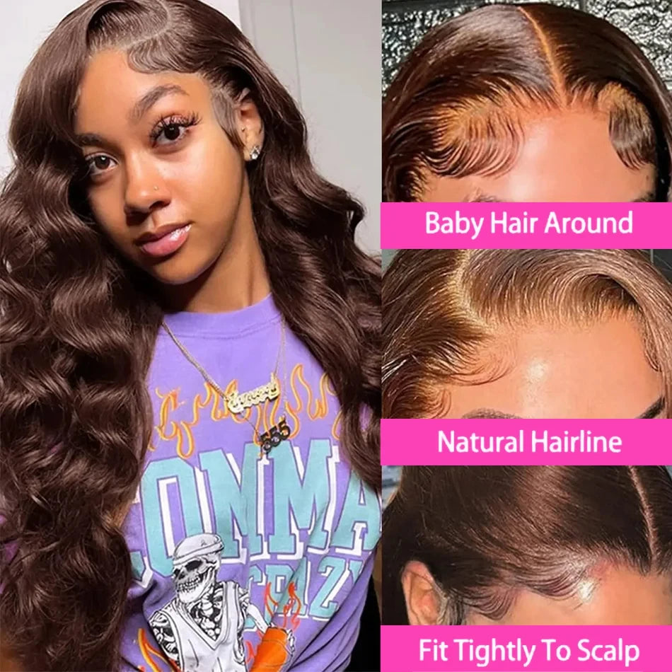 Mossily Chocolate Brown Wigs 13x6 HD Lace Front Human Hair Wig For Women Brazilian 220% Body Wave Brown Colored Lace Front Wig