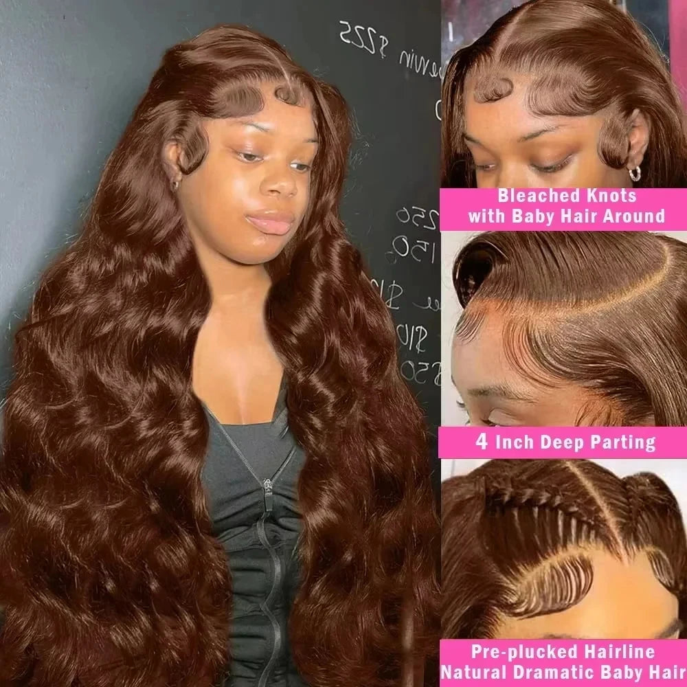 Mossily Chocolate Brown Wigs 13x6 HD Lace Front Human Hair Wig For Women Brazilian 220% Body Wave Brown Colored Lace Front Wig