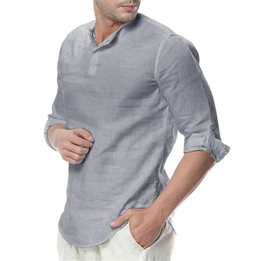 Men’s Linen Long Sleeve Shirt – Casual Smart Slim Fit
