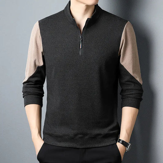 Men’s Velvet Long Sleeve T-Shirt – Stand Collar Pullover