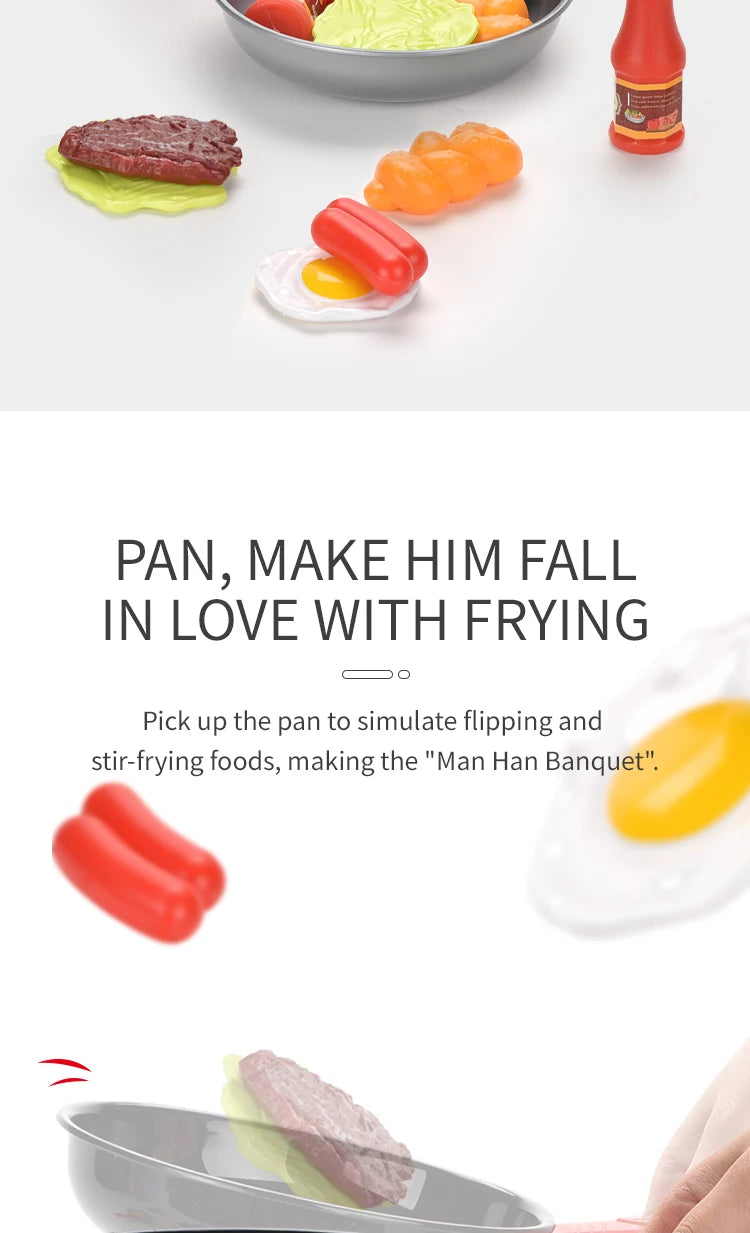 Children Kitchen Food Toys Simulation Frying Pan Vegetables Steak Bread Hot Dog Omelette Play Toy Set for Kids Girls Education