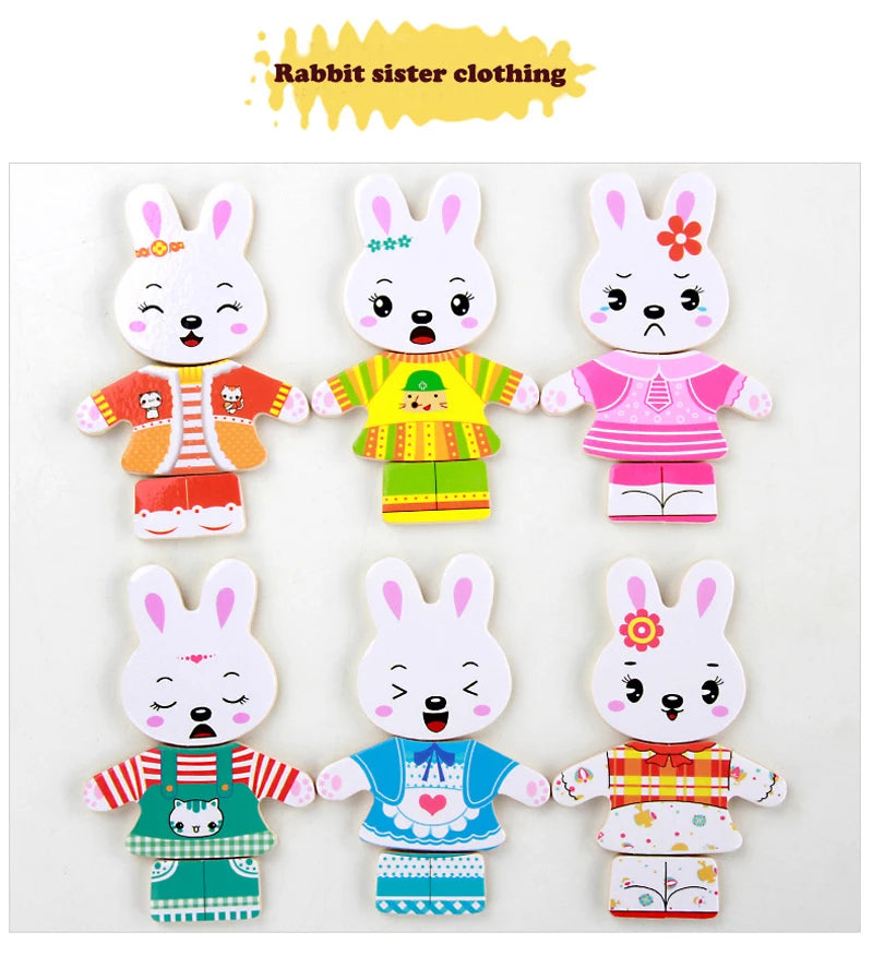 QWZ Little Bear Wooden Jigsaw Puzzle Dressing Game
