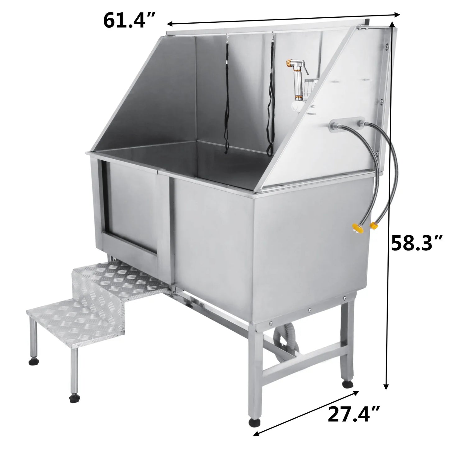 VEVOR 62 Inch Dog Grooming Tub Professional Stainless Steel Pet Dog Bath Tub With Steps Faucet & Accessories Dog Washing Station