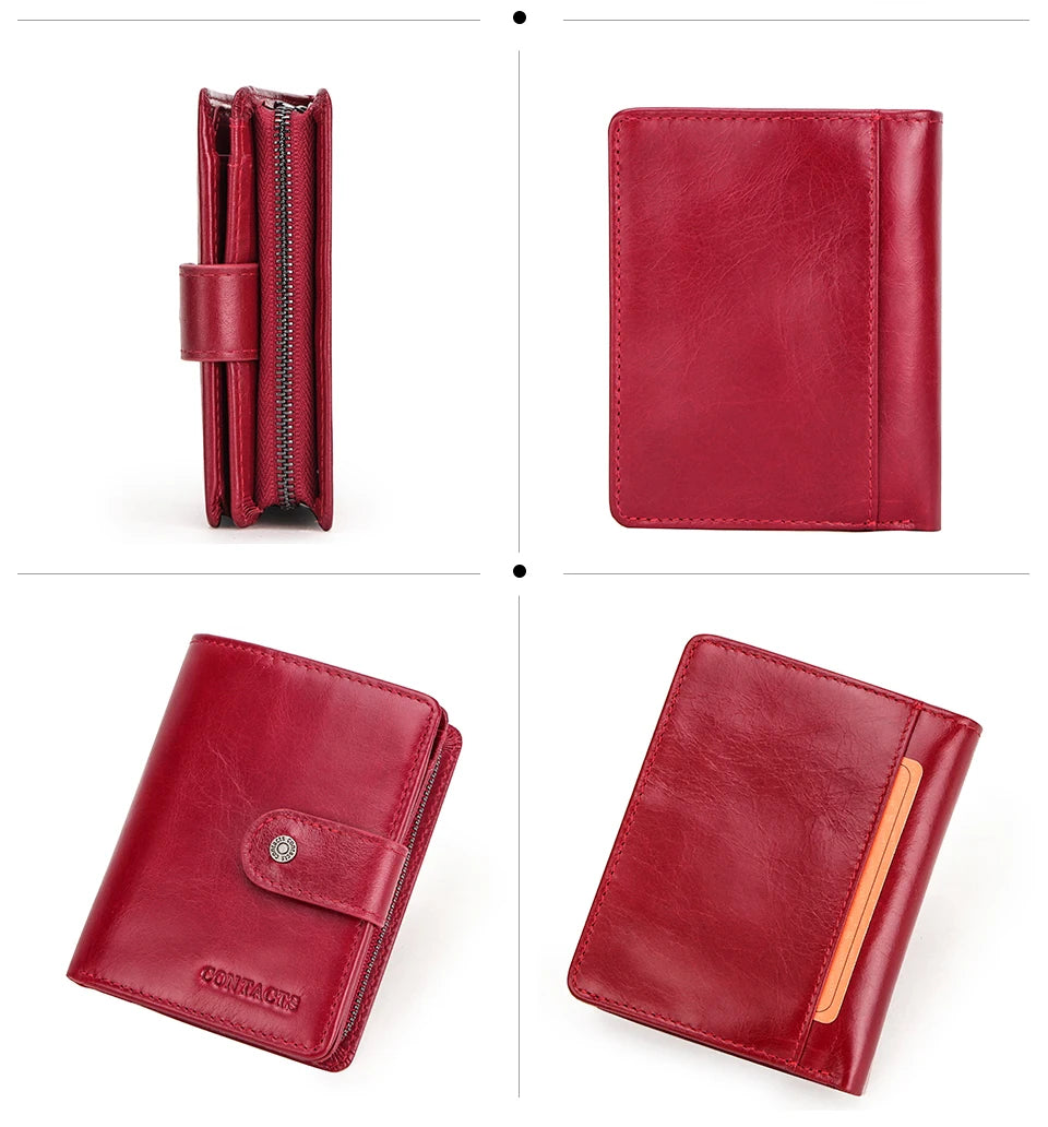 Contact'S Genuine Leather Wallets Women Men Wallet Short Small RFID Blocking Card Holder Wallets Ladies Red Coin Purse
