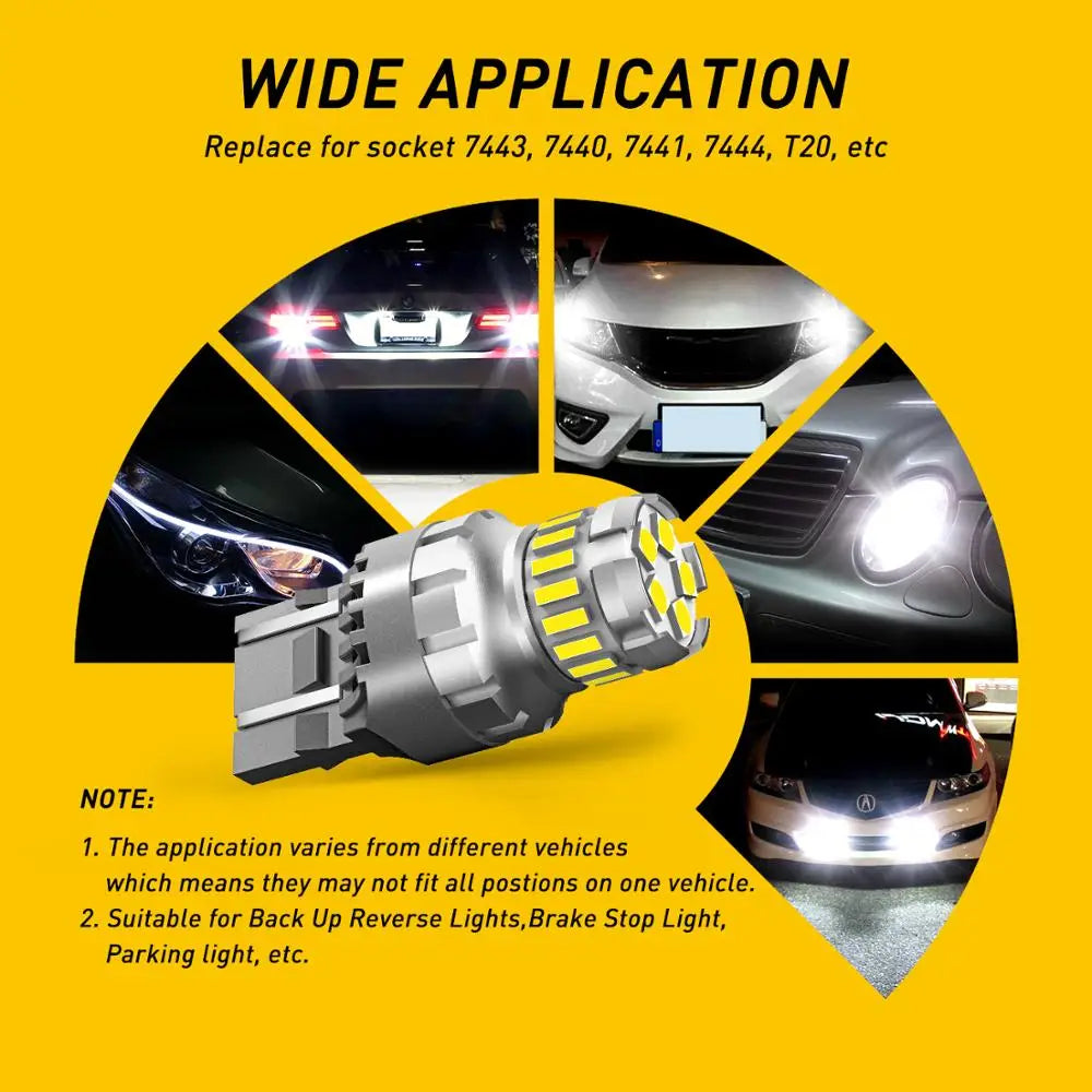 AUXITO 2Pcs 7443 7440 T20 Mini LED Bulbs W21/5W W21W LED DRL Parking Light Reverse Backup Lamps 6500K White 1200LM Super Bright