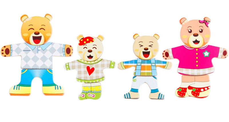 QWZ Little Bear Wooden Jigsaw Puzzle Dressing Game