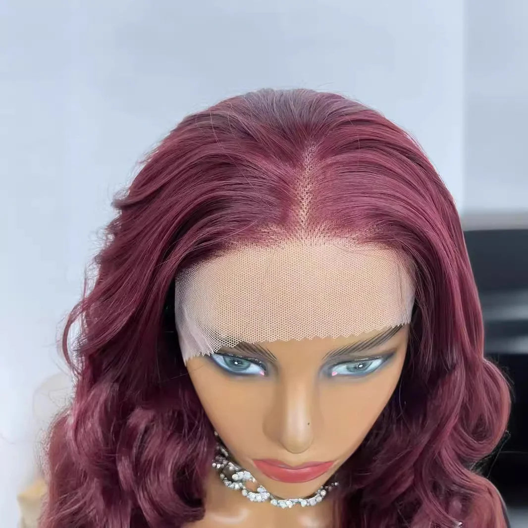 Wine Red Synthetic Lace Front Wigs Free Part Loose Wave Heat Resistant Natural Hairline Fiber Hair Glueless Lace Cosplay Wigs