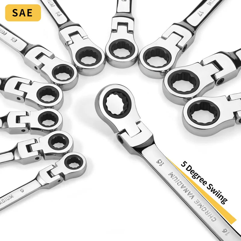 1 Piece Flexible Pivoting Head Ratchet Wrench Spanner Garage Metric hand Tool For auto and Home Repair