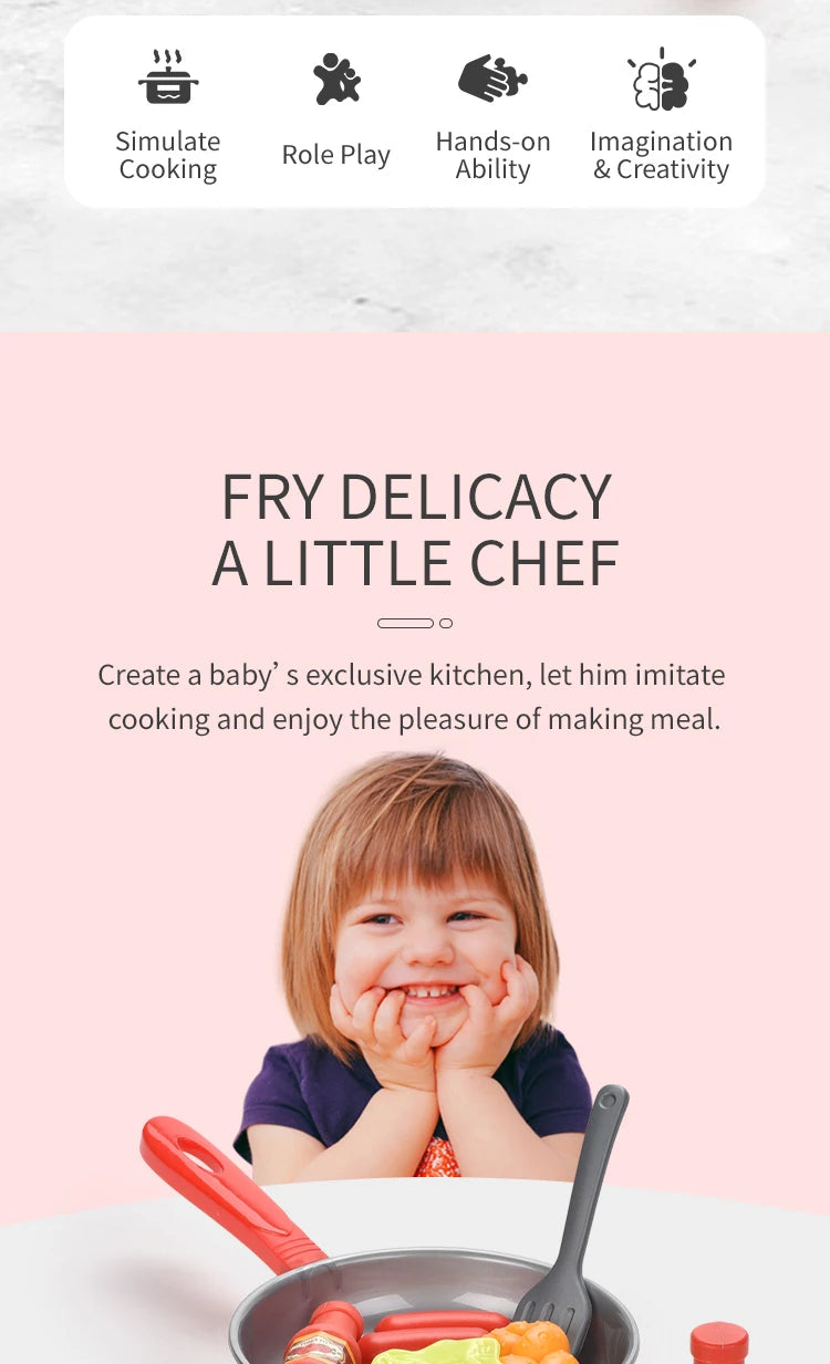 Children Kitchen Food Toys Simulation Frying Pan Vegetables Steak Bread Hot Dog Omelette Play Toy Set for Kids Girls Education