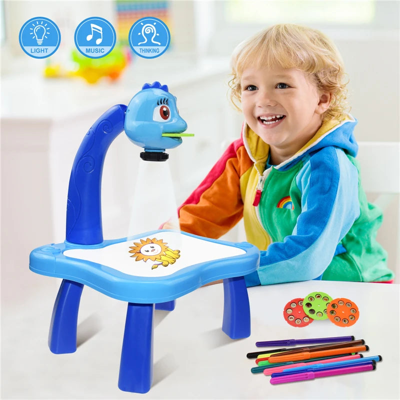 Kids Painting Board Toys Children LED Projector Art Painting Table Desk Arts Toy Educational Learning Paint Toy Birthday Gift