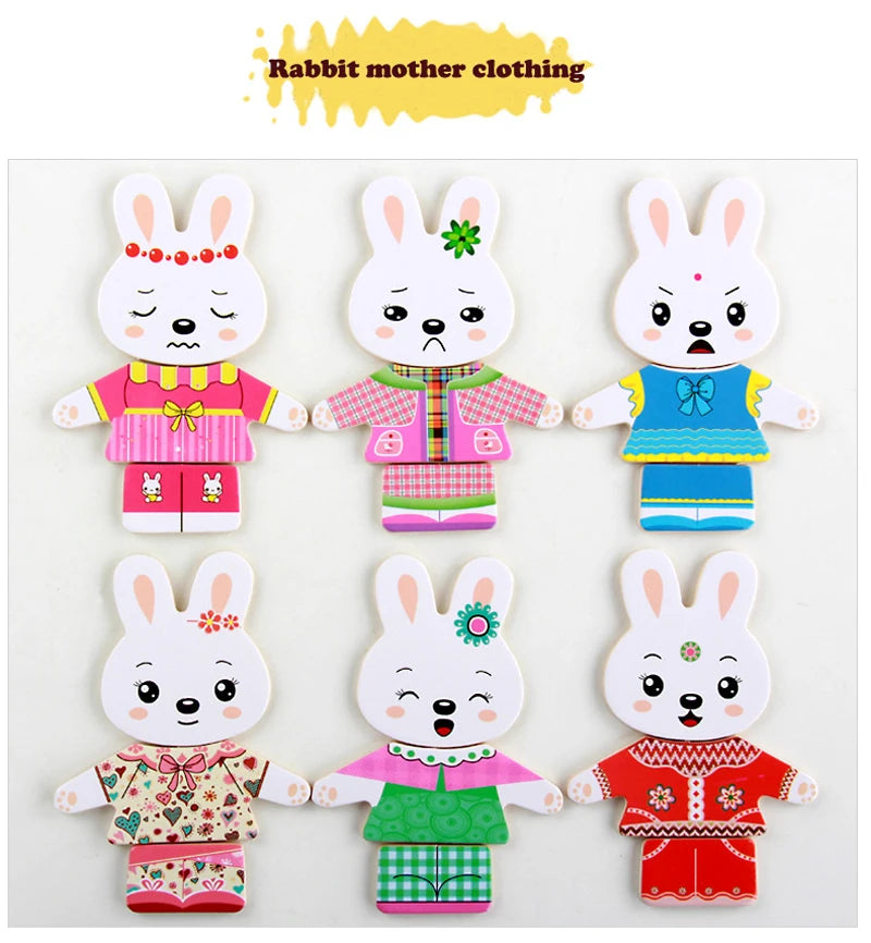 QWZ Little Bear Change Clothes Children's Early Education Wooden Jigsaw Puzzle Dressing Game Baby Puzzle Toys For Children Gift