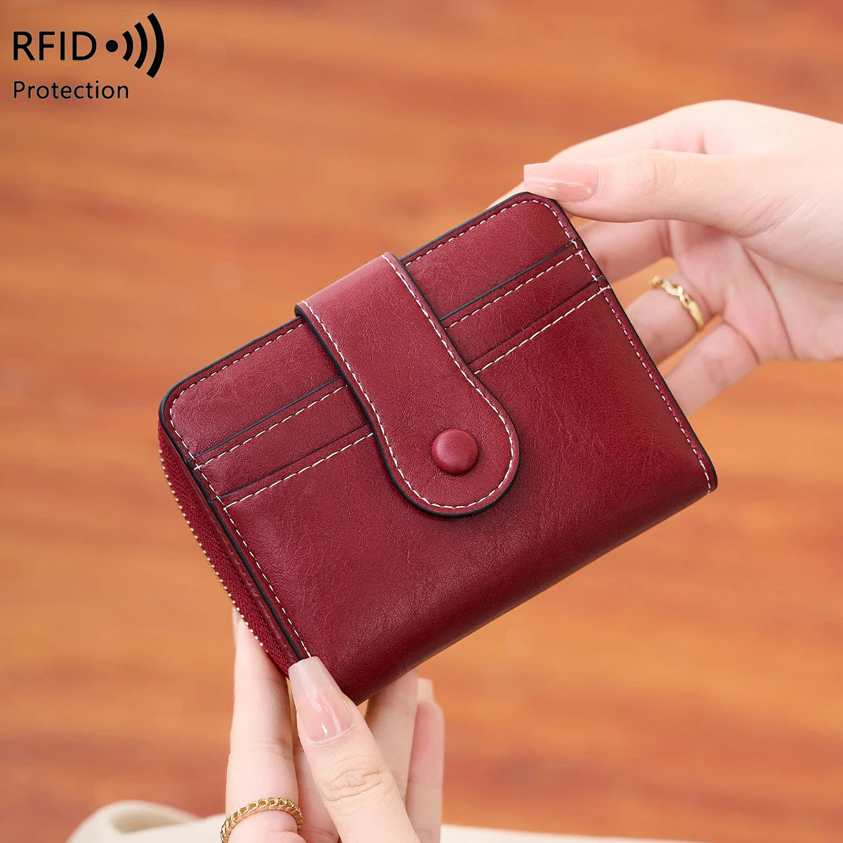 RFID-Blocking Women's Short Wallet – Multi-Card Slot Holder with Retro Buckle Coin Purse