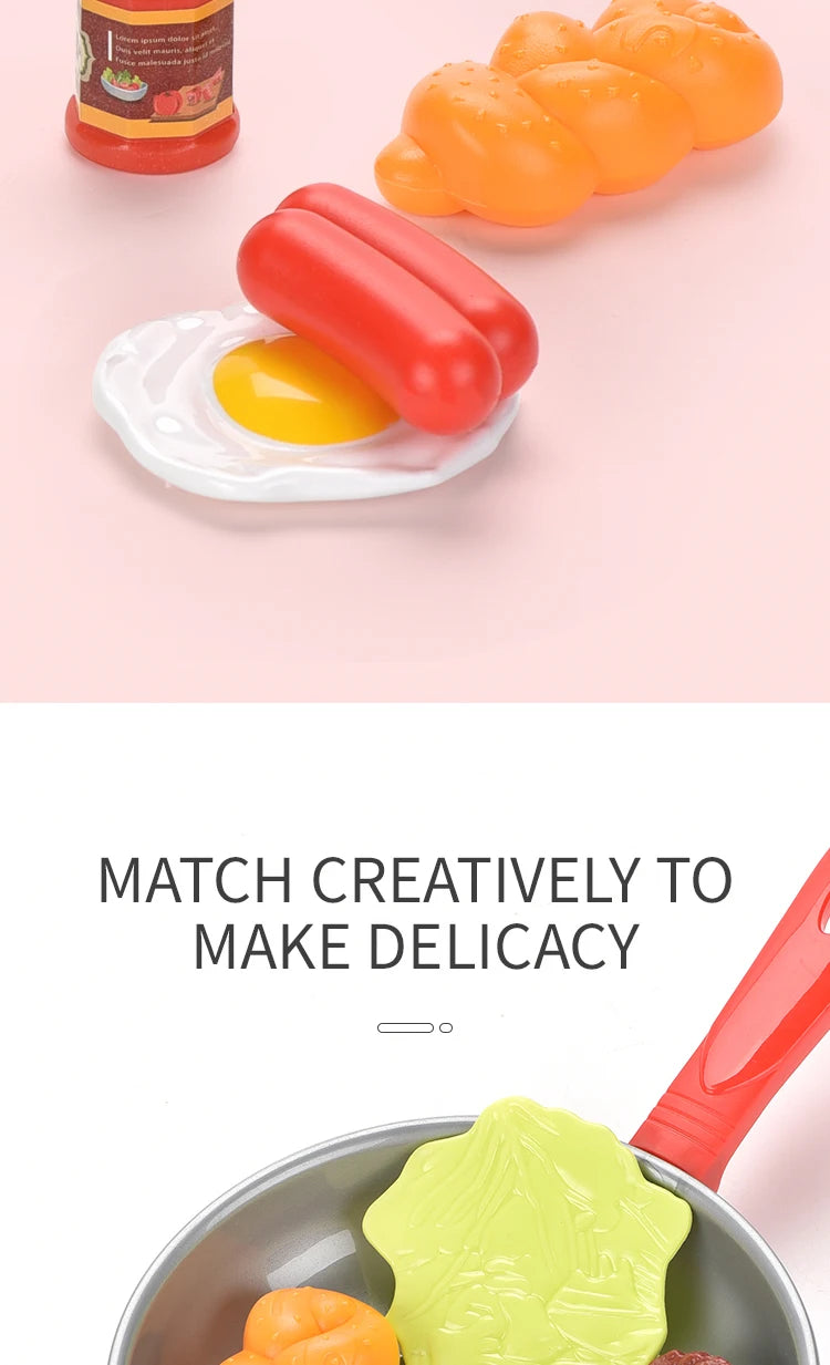 Children Kitchen Food Toys Simulation Frying Pan Vegetables Steak Bread Hot Dog Omelette Play Toy Set for Kids Girls Education