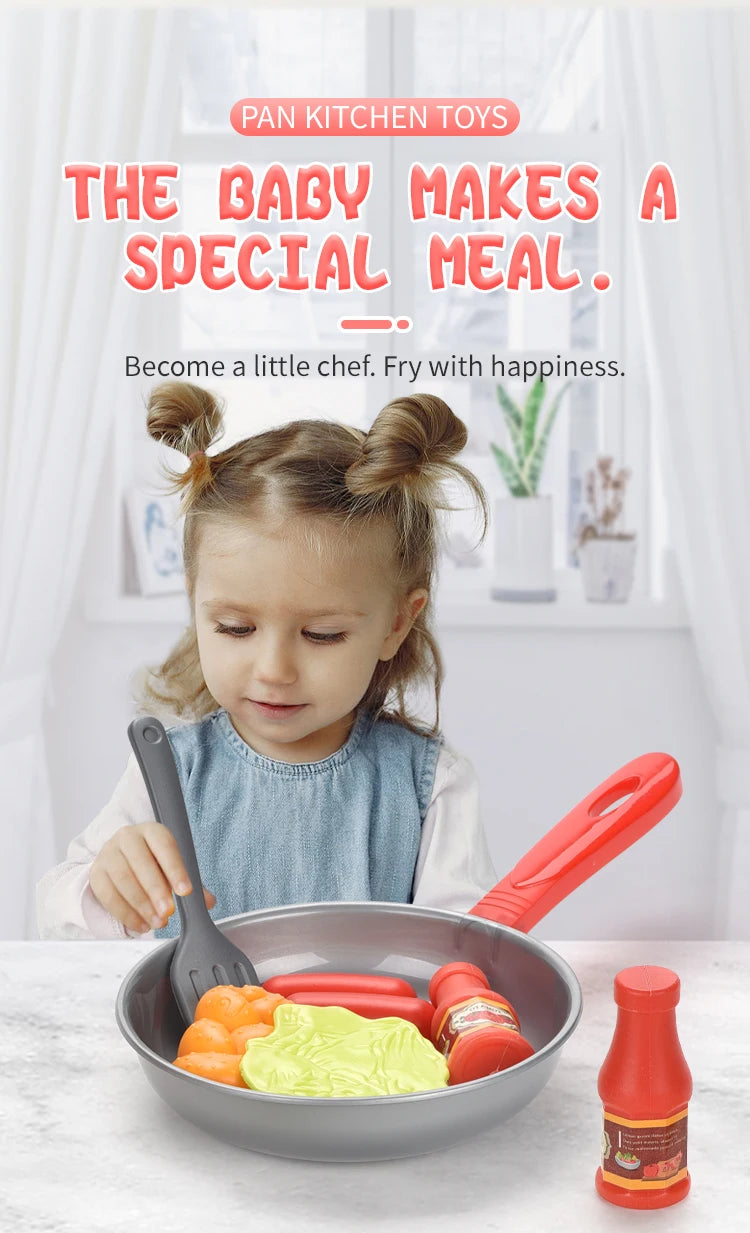 Children Kitchen Food Toys Simulation Frying Pan Vegetables Steak Bread Hot Dog Omelette Play Toy Set for Kids Girls Education