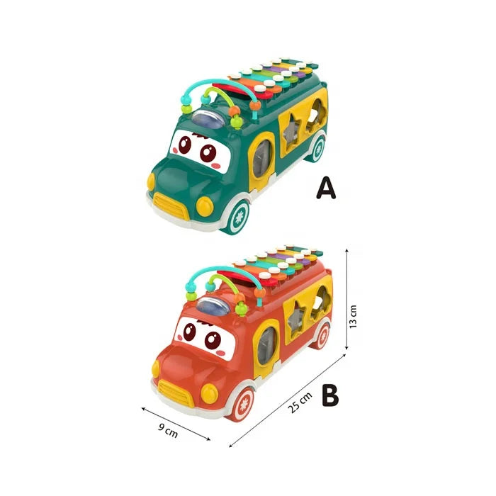 kids Educational Mini School bus Toy Children Xylophone musical play Shapes game