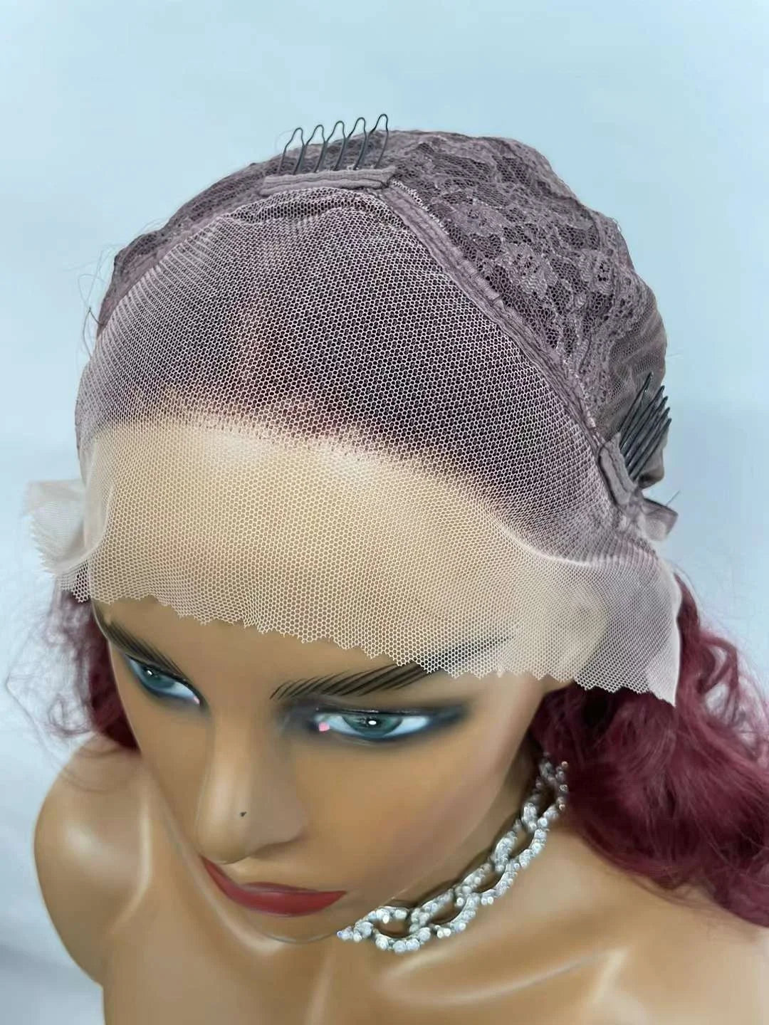 Wine Red Synthetic Lace Front Wigs Free Part Loose Wave Heat Resistant Natural Hairline Fiber Hair Glueless Lace Cosplay Wigs