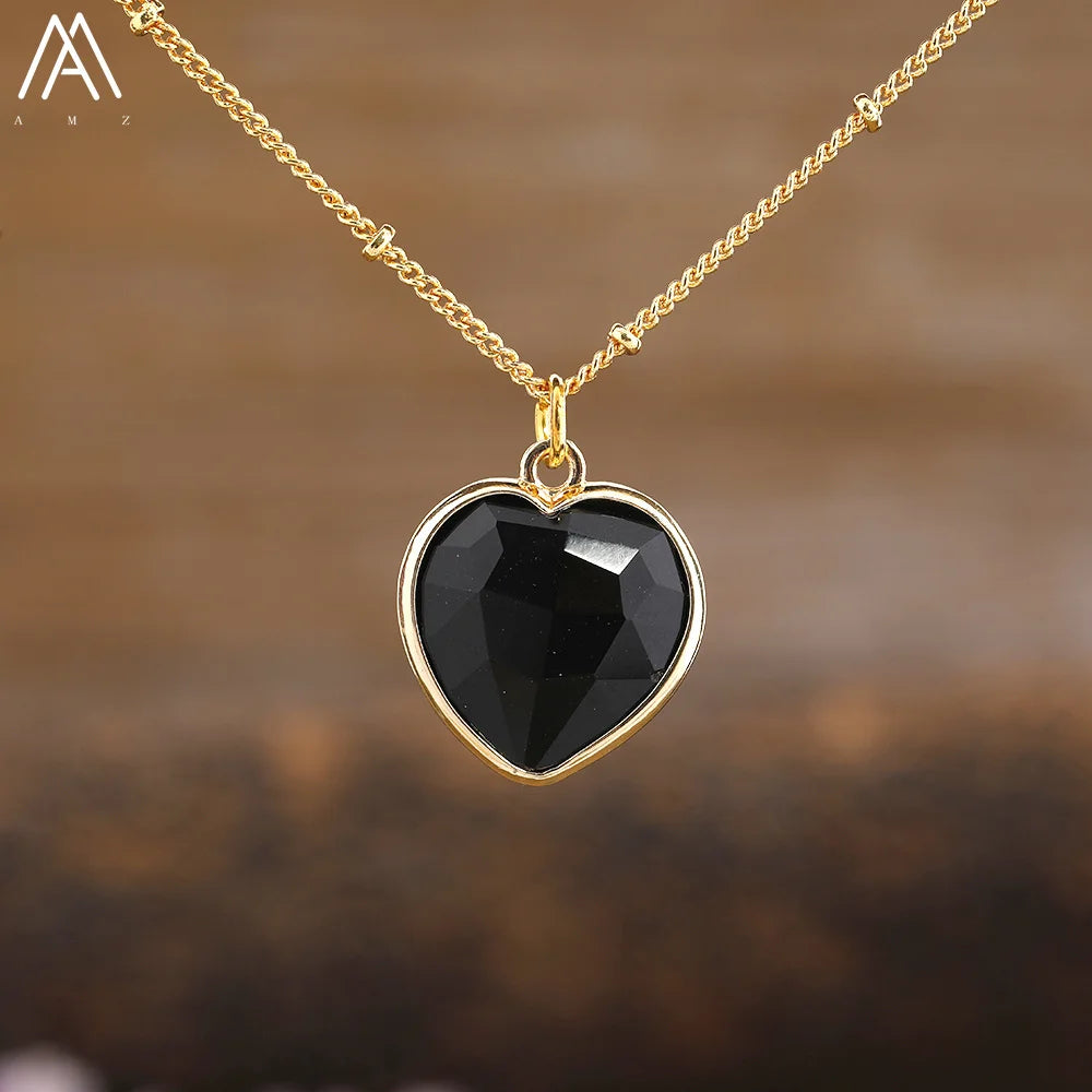 Natural Roses Quartz Heart Pendant Necklace For Women Elegant Romatic Gems Stone Necklace Jewelry Gifts Dropship