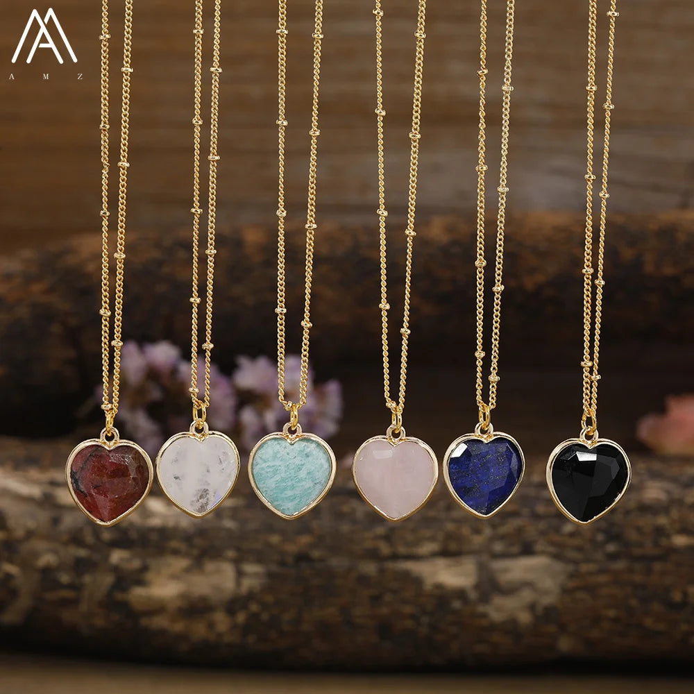 Natural Roses Quartz Heart Pendant Necklace For Women Elegant Romatic Gems Stone Necklace Jewelry Gifts Dropship