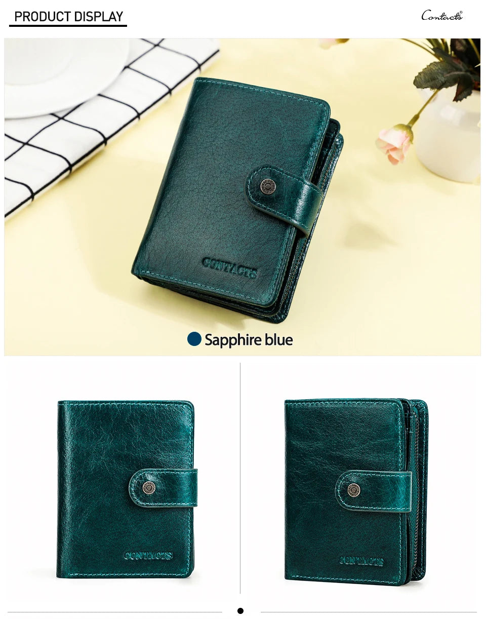 Contact'S Genuine Leather Wallets Women Men Wallet Short Small RFID Blocking Card Holder Wallets Ladies Red Coin Purse